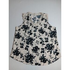 VIISHOW 2XL Womens Floral Lace V-Neck Sleeveless Blouse Cream Black Tank Top
